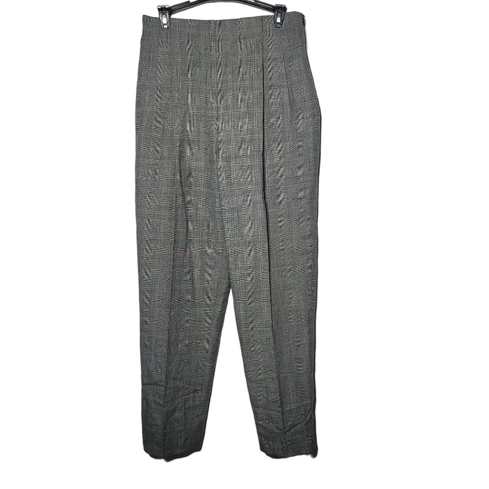 Harve Benard Women 100% Wool Plaid Pleated Trouser Pants 12 Career Winter Office